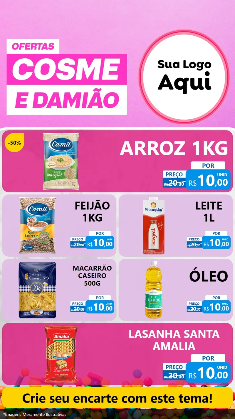 Modelo de TV para TV Vertical com o tema Ofertas de Cosme e Damião para Supermercado