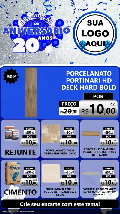 Modelo de Rede Social para Stories com o tema Promoção de Aniversário - 20 Anos para Pisos e revestimentos