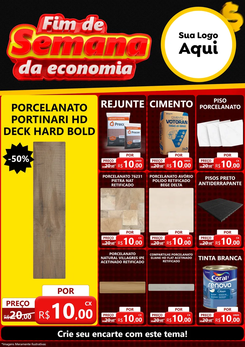Modelo de Encarte para Encarte A4 Vertical com o tema Fim de Semana da Economia para Pisos e revestimentos