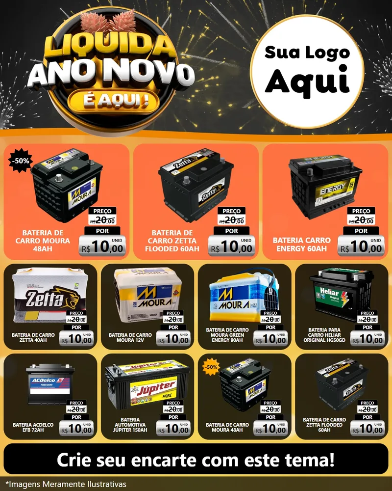 Modelo de Rede Social para Feed Instagram com o tema Liquida Ano Novo É Aqui! para Baterias Elétricas