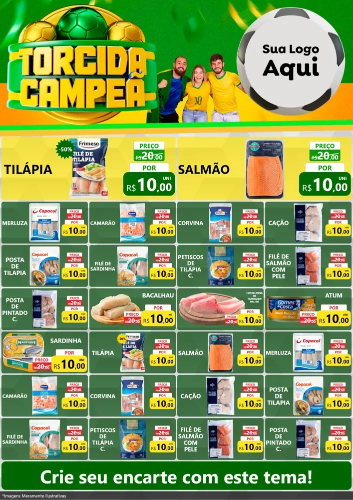 Modelo de Encarte para Encarte A4 Vertical com o tema Torcida Campeã - Copa para Peixaria