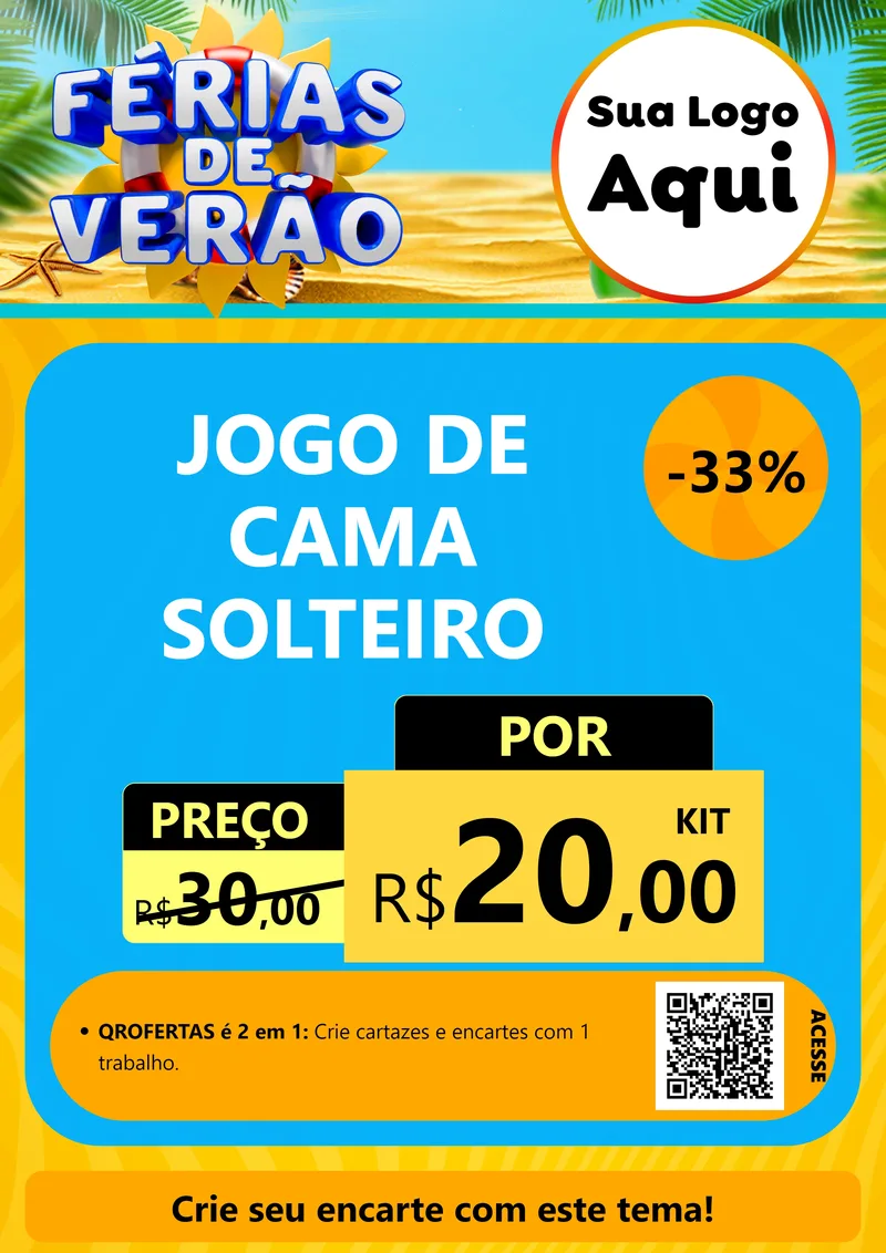 Modelo de Cartaz para Cartaz A4 Vertical com o tema Férias de Verão para Cama, Mesa e Banho