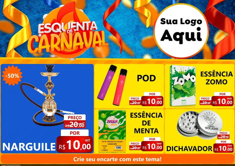 Modelo de Encarte para Encarte A4 Horizontal com o tema Esquenta de Carnaval para Tabacaria