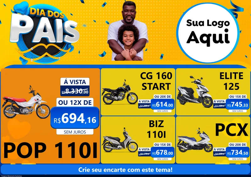 Modelo de Encarte para Encarte A4 Horizontal com o tema Dia dos Pais para Concessionaria de Motos