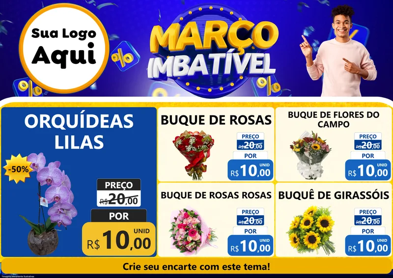 Modelo de Encarte para Encarte A4 Horizontal com o tema Março Imbatível para Floricultura e jardim