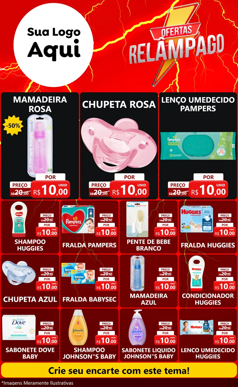 Modelo de Encarte para Encarte Grande com o tema Ofertas Relâmpago para Bebês
