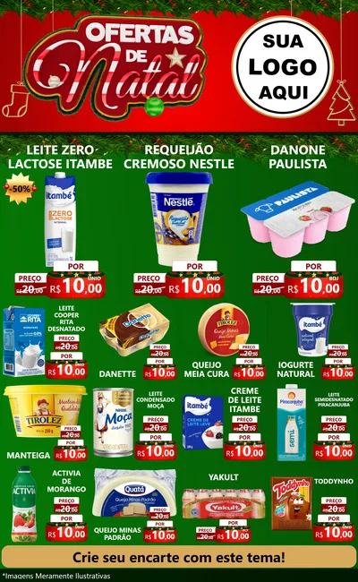 Modelo de Encarte para Encarte Grande com o tema Ofertas de Natal para Frios e Laticínios