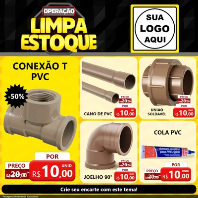 Modelo de Rede Social para Feed Facebook com o tema Operação Limpa Estoque para Tubos e conexões