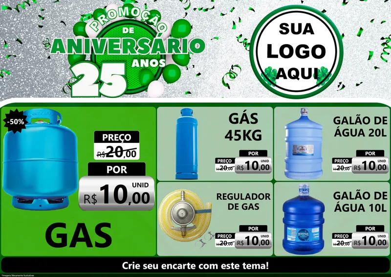 Modelo de Encarte para Encarte A4 Horizontal com o tema Promoção de Aniversário - 25 Anos para Água e gás