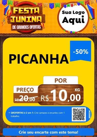 Modelo de Cartaz para Cartaz A4 Vertical com o tema Festa Junina de Grandes Ofertas para Açougue