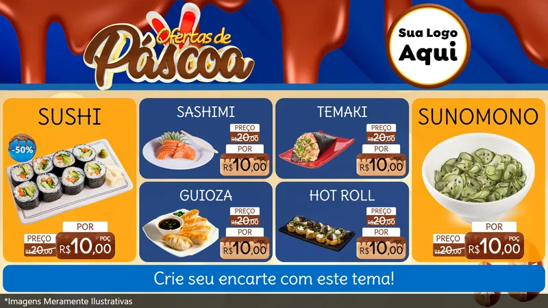 Modelo de TV para TV Horizontal com o tema Ofertas de Páscoa para Comida japonesa