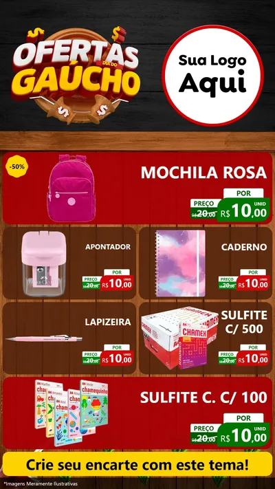 Modelo de TV para TV Vertical com o tema Ofertas Dia do Gaúcho para Papelaria