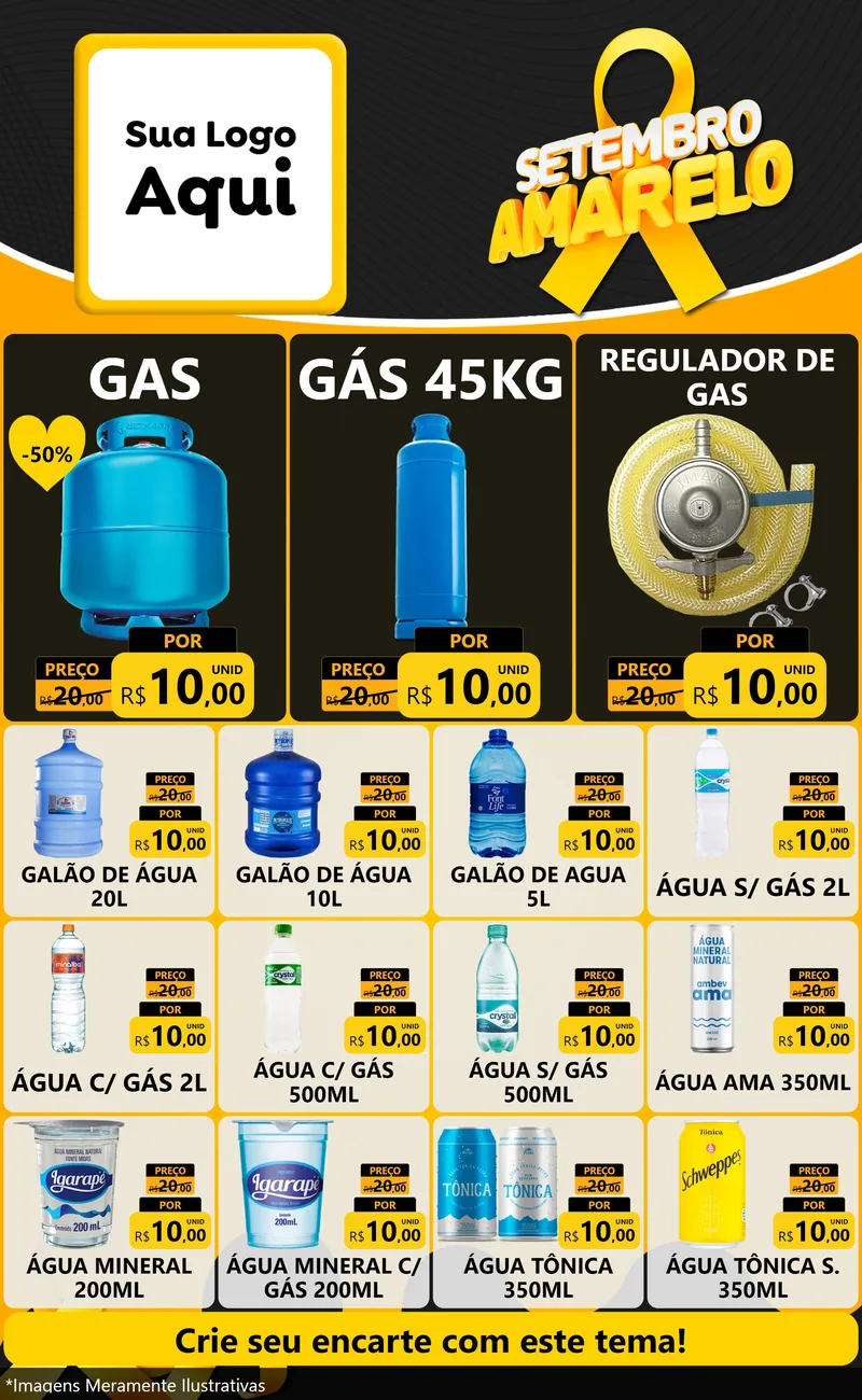 Modelo de Encarte para Encarte Grande com o tema Setembro Amarelo para Água e gás