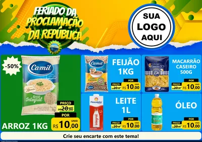 Modelo de Encarte para Encarte A4 Horizontal com o tema Feriado da Proclamação da República para Supermercado