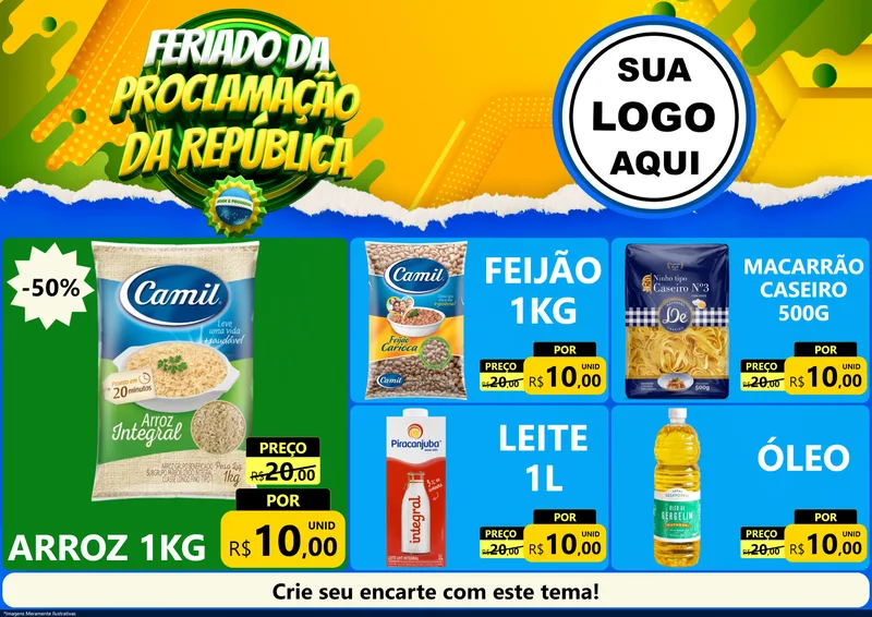 Modelo de Encarte para Encarte A4 Horizontal com o tema Feriado da Proclamação da República para Supermercado