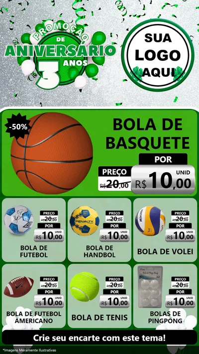Modelo de Rede Social para Stories com o tema Promoção de Aniversário - 3 Anos para Artigos Esportivos