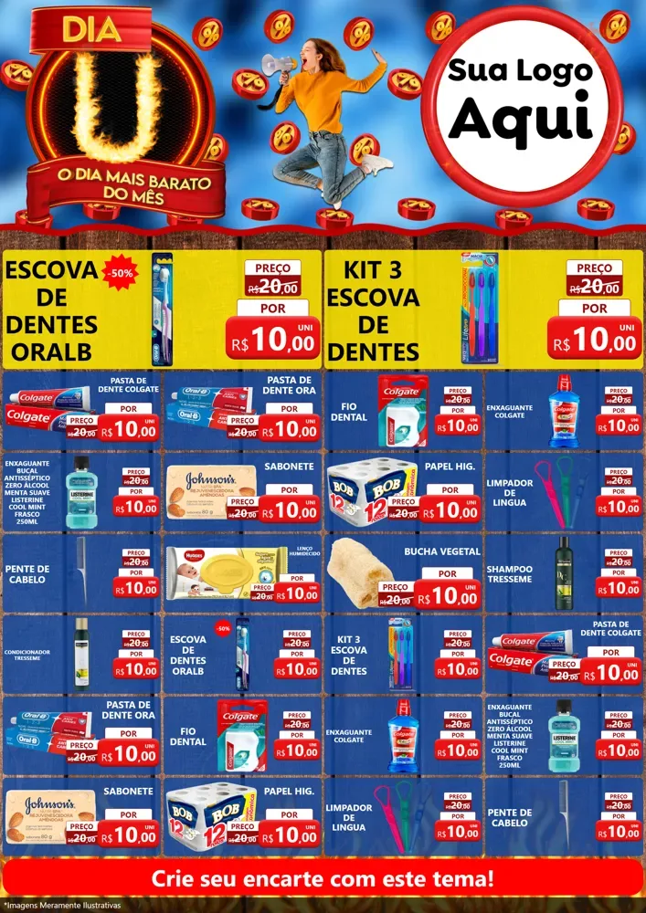 Modelo de Encarte para Encarte A4 Vertical com o tema Dia U - O Dia Mais Barato Do Mês para Higiene Pessoal