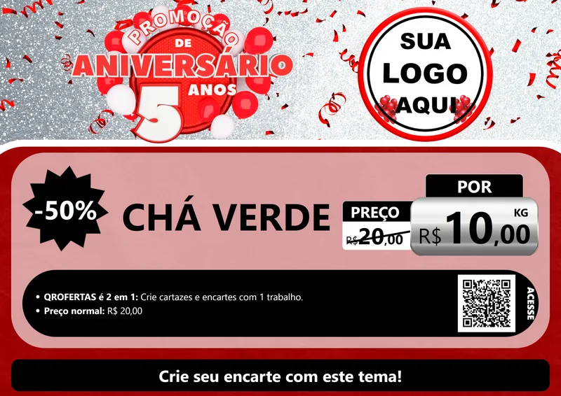 Modelo de Cartaz para Cartaz A4 Horizontal com o tema Promoção de Aniversário - 5 Anos para Produtos Naturais