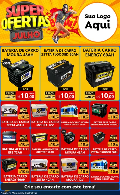 Modelo de Encarte para Encarte Grande com o tema Super Ofertas Julho para Baterias Elétricas