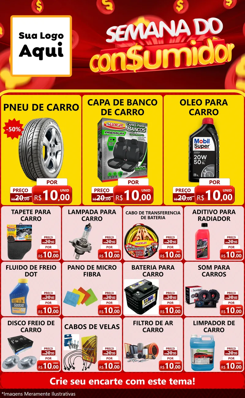 Modelo de Encarte para Encarte Grande com o tema Semana do Consumidor para Auto peças