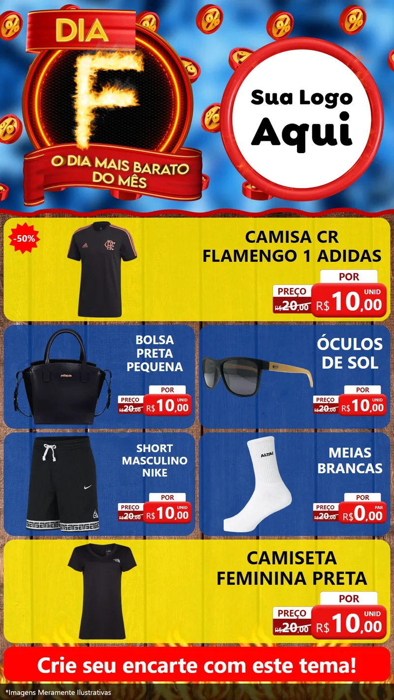 Modelo de TV para TV Vertical com o tema Dia F - O Dia Mais Barato Do Mês para Roupas e acessórios