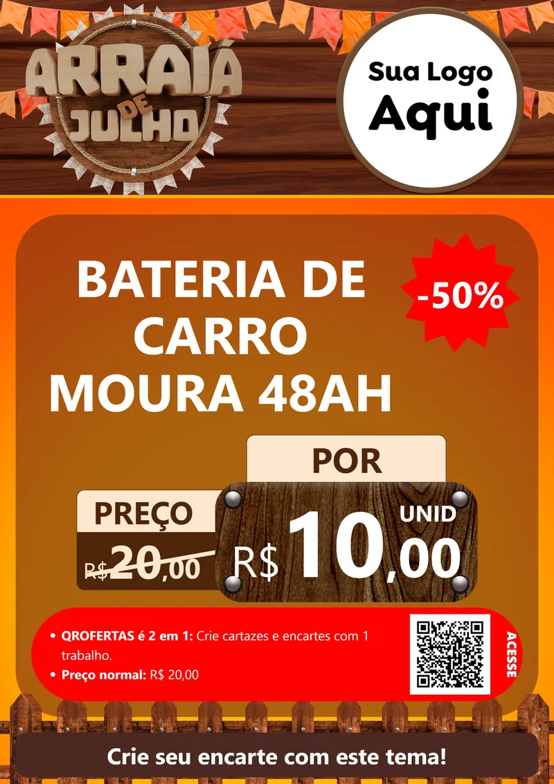 Modelo de Cartaz para Cartaz A4 Vertical com o tema Arraiá de Julho - Junina para Baterias Elétricas