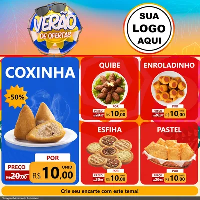 Modelo de Rede Social para Feed Facebook com o tema Verão de Ofertas para Salgadaria