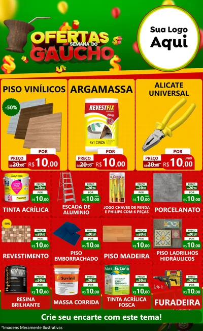 Modelo de Encarte para Encarte Grande com o tema Ofertas Semana Do Gaúcho para Material para Construção