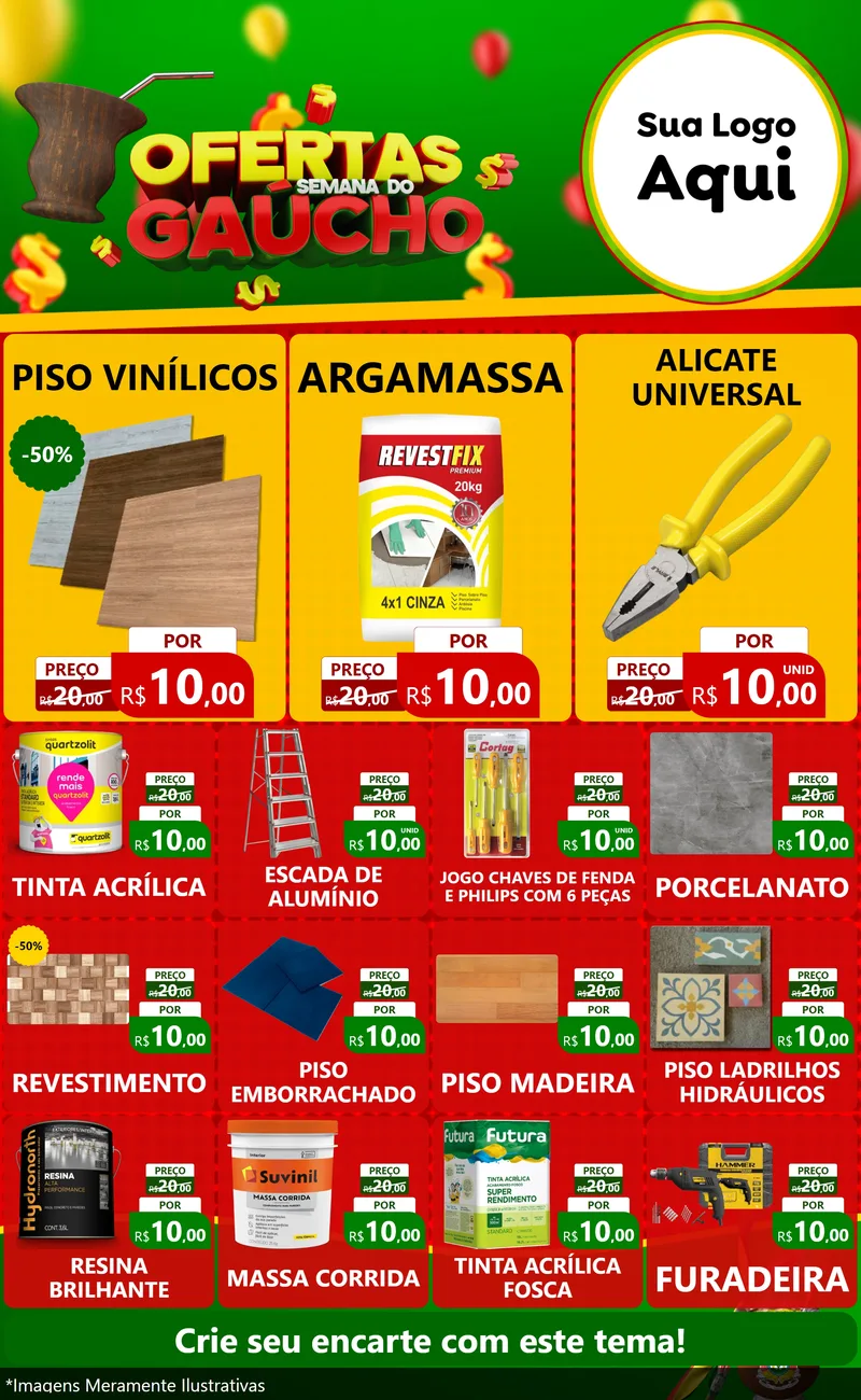 Modelo de Encarte para Encarte Grande com o tema Ofertas Semana Do Gaúcho para Material para Construção