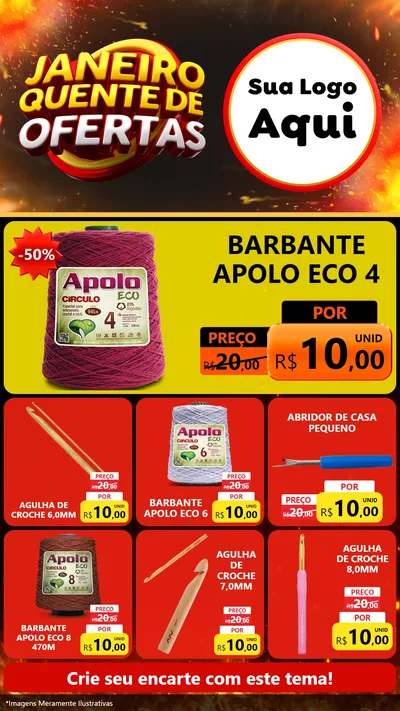 Modelo de Rede Social para Stories com o tema Janeiro Quente de Ofertas para Armarinho e Aviamentos