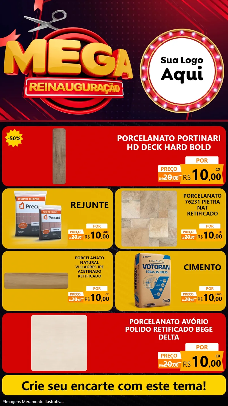 Modelo de TV para TV Vertical com o tema Mega Reinauguração para Pisos e revestimentos