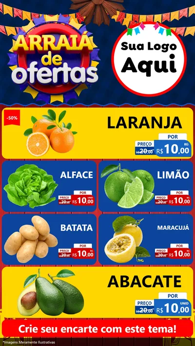 Modelo de TV para TV Vertical com o tema Arraiá de Ofertas para Hortifrúti
