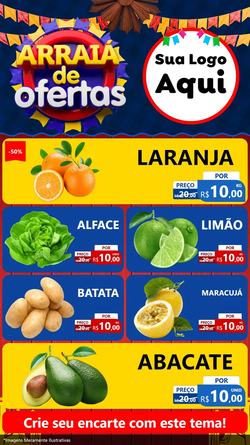 Modelo de TV para TV Vertical com o tema Arraiá de Ofertas para Hortifrúti