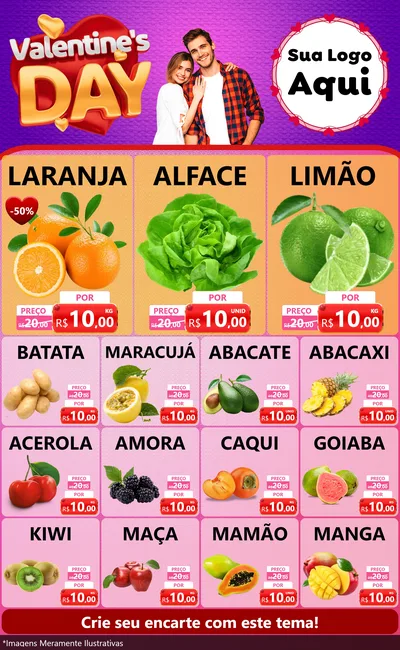 Modelo de Encarte para Encarte Grande com o tema Valentine's Day para Hortifrúti