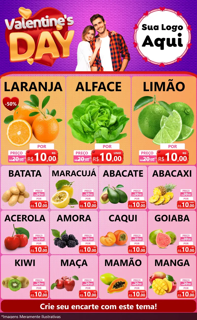 Modelo de Encarte para Encarte Grande com o tema Valentine's Day para Hortifrúti