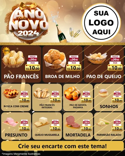 Modelo de Rede Social para Feed Instagram com o tema Feliz Ano Novo 2027 para Padaria