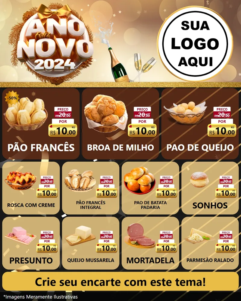 Modelo de Rede Social para Feed Instagram com o tema Feliz Ano Novo 2027 para Padaria