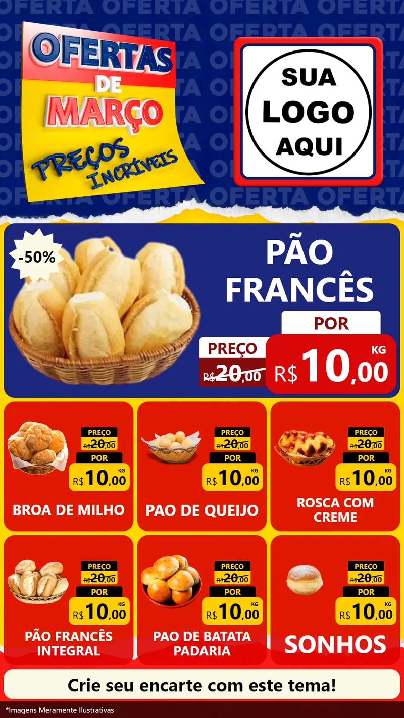 Modelo de Rede Social para Stories com o tema Ofertas de Março - Preços Incríveis para Padaria