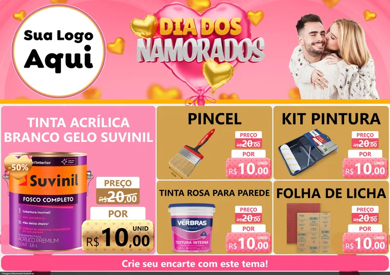 Modelo de Encarte para Encarte A4 Horizontal com o tema Dia dos Namorados para Tintas e Ferramentas