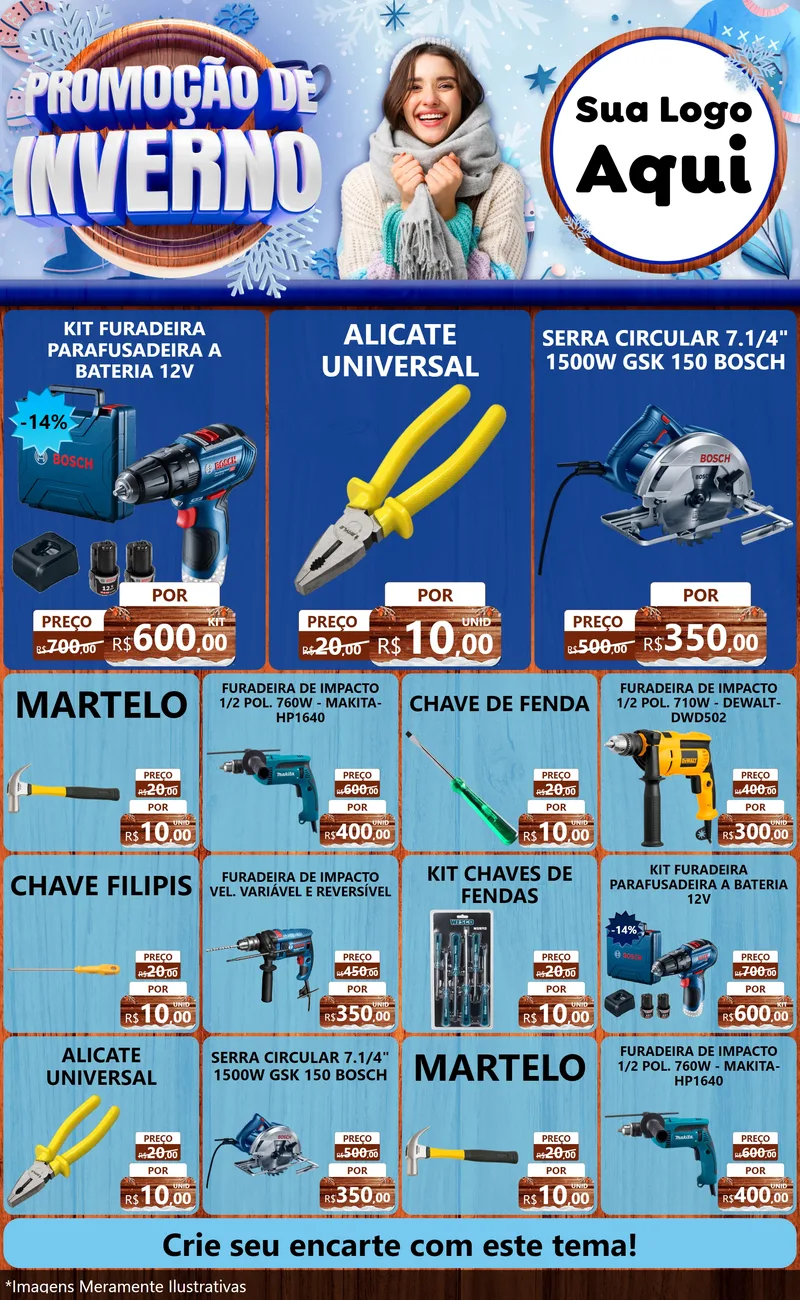 Modelo de Encarte para Encarte Grande com o tema Promoção de Inverno para Maquinas e Ferramentas