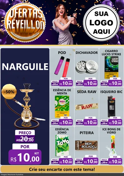 Modelo de Encarte para Encarte A4 Vertical com o tema Ofertas de Réveillon para Tabacaria