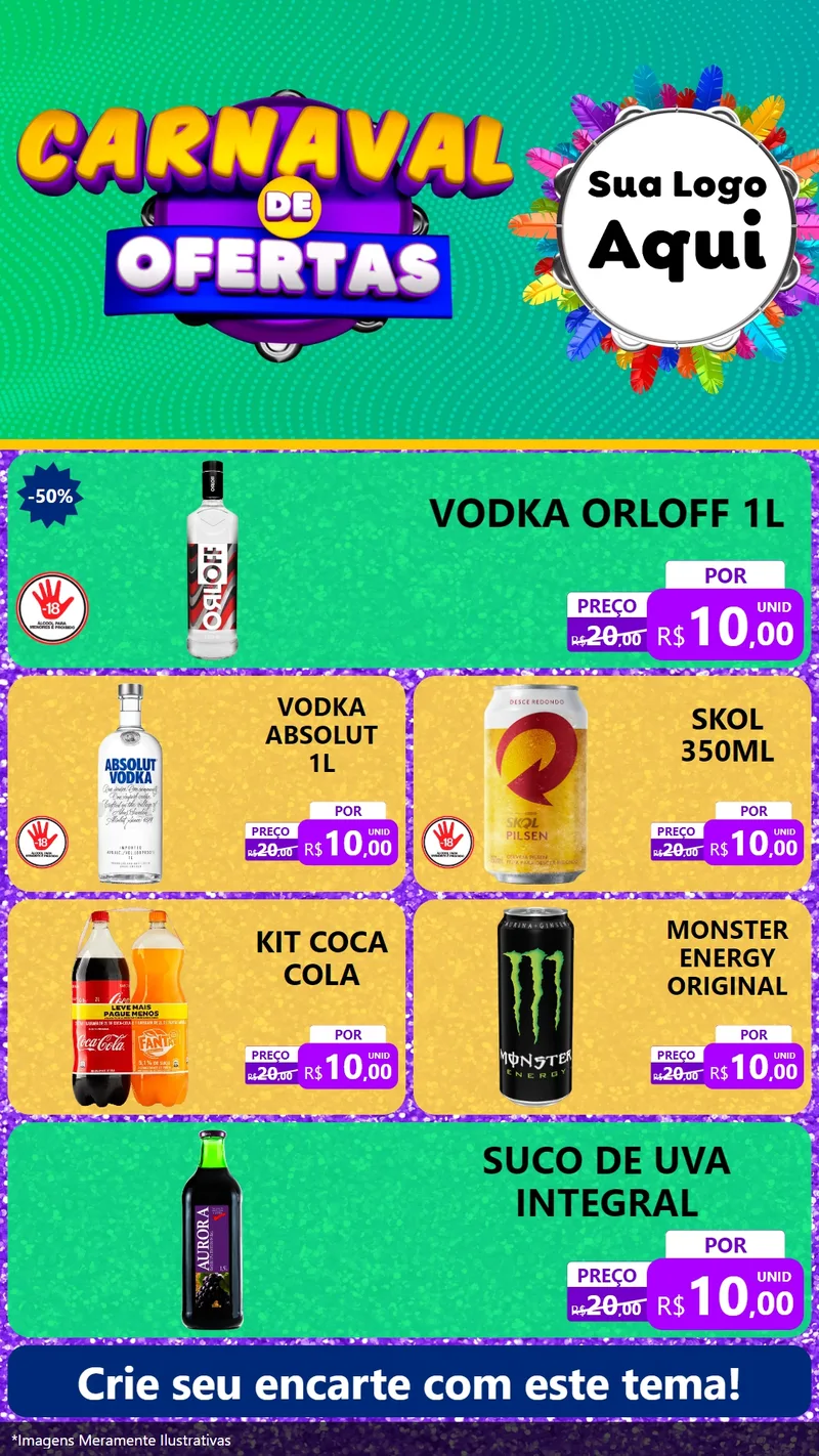 Modelo de TV para TV Vertical com o tema Carnaval de Ofertas para Distribuidora de bebidas