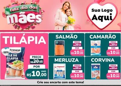 Modelo de Encarte para Encarte A4 Horizontal com o tema Feliz Dia das Mães para Peixaria