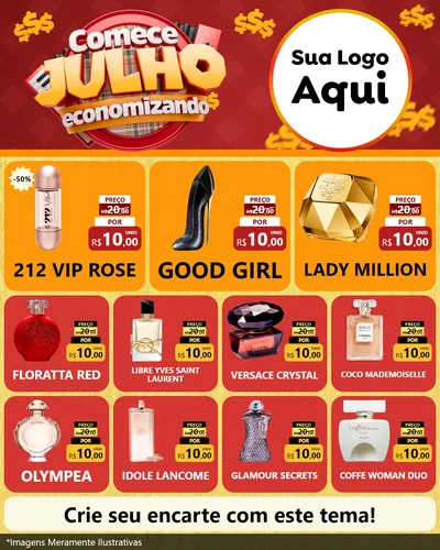 Modelo de Rede Social para Feed Instagram com o tema Comece Julho Economizando para Perfumes