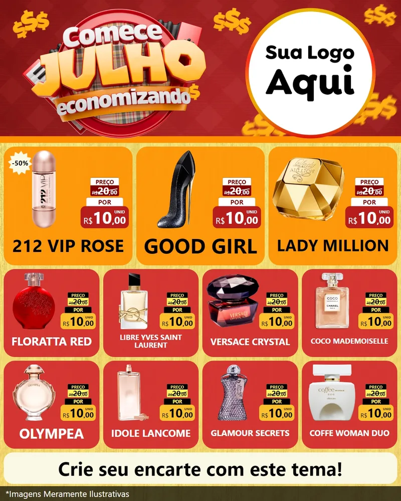 Modelo de Rede Social para Feed Instagram com o tema Comece Julho Economizando para Perfumes