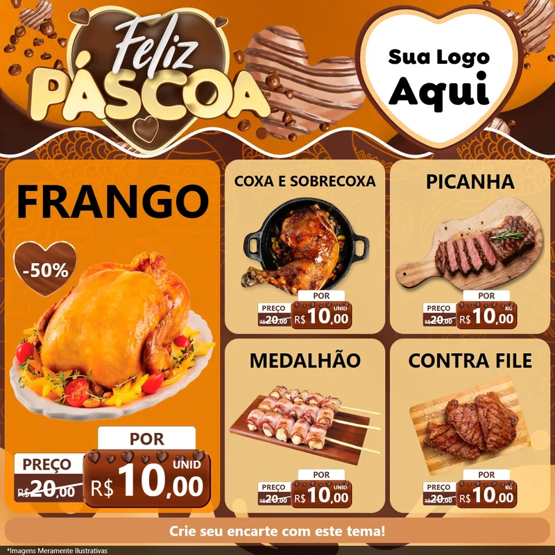 Modelo de Rede Social para Feed Facebook com o tema Feliz Páscoa para Assados