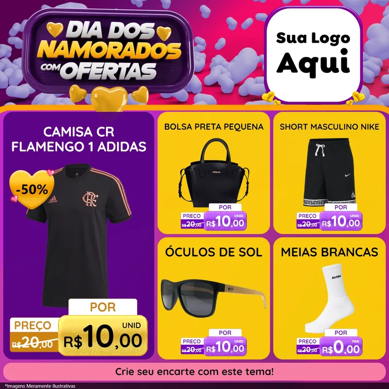 Modelo de Rede Social para Feed Facebook com o tema Dia Dos Namorados Com Ofertas para Roupas e acessórios