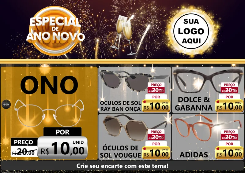 Modelo de Encarte para Encarte A4 Horizontal com o tema Especial de Ano Novo para Óticas