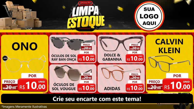 Modelo de TV para TV Horizontal com o tema Operação Limpa Estoque para Óticas