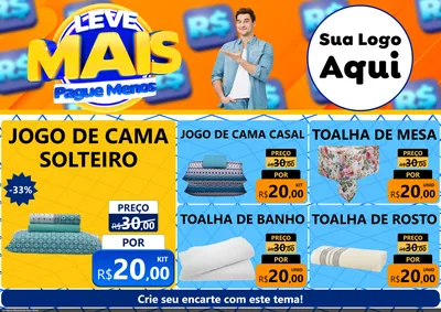 Modelo de Encarte para Encarte A4 Horizontal com o tema Leve Mais, Pague Menos para Cama, Mesa e Banho